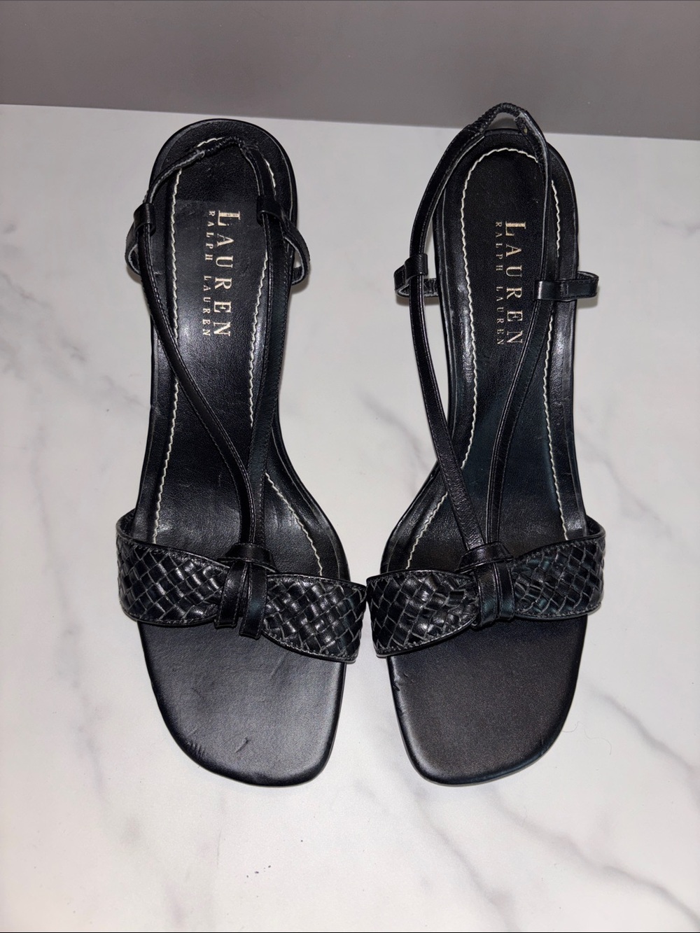 Lauren Ralph Lauren Black Woven-Strap Low Heel Sandals